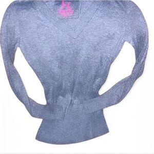 *FREE* V-Neck Ribbed Sweater – Gray